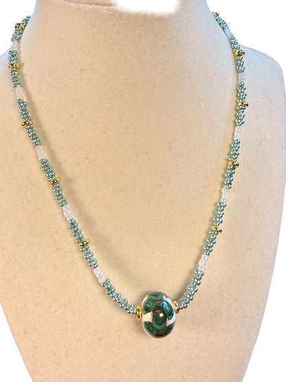 #240-Japanese Seed Bead Necklace with Lampwork Focal Bead