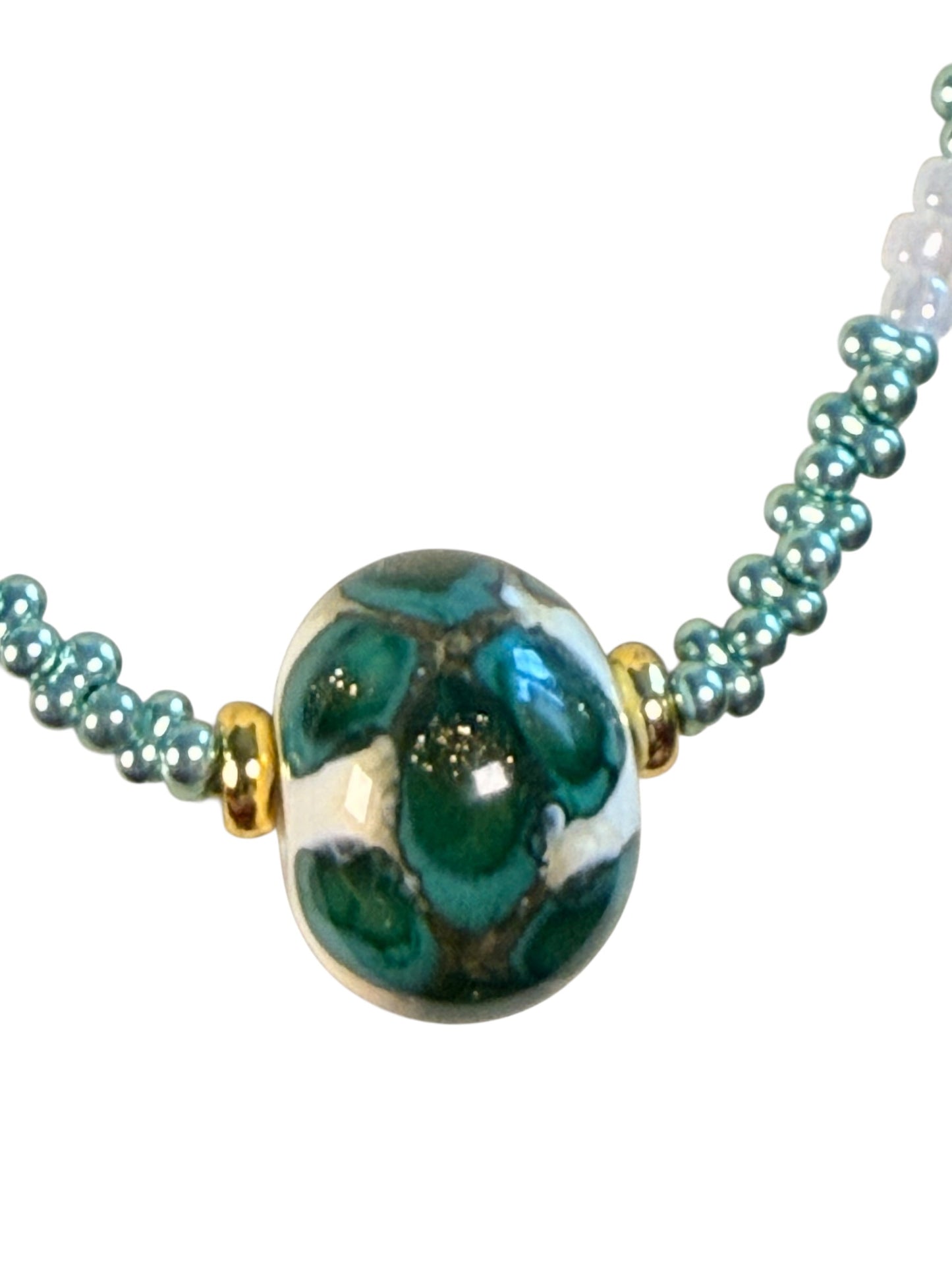 #240-Japanese Seed Bead Necklace with Lampwork Focal Bead
