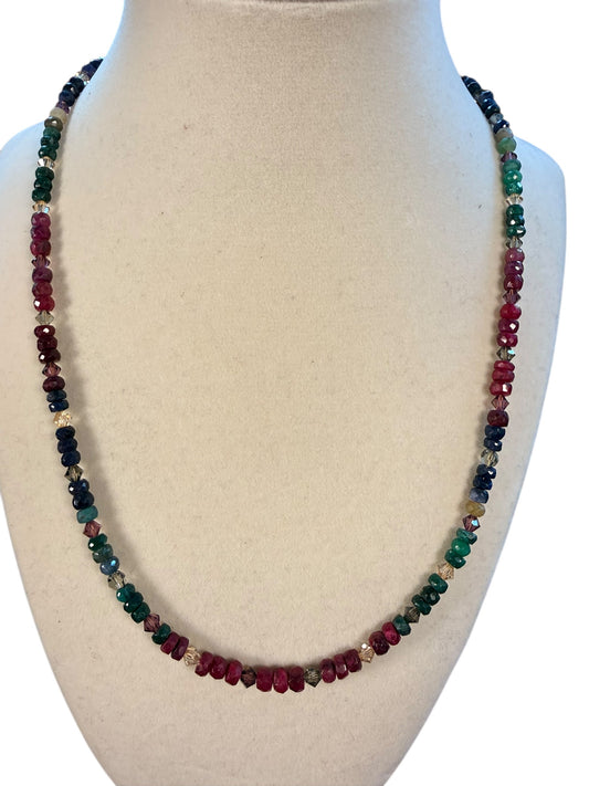 #165-Ruby, Sapphire, Emerald Necklace with GF Findings