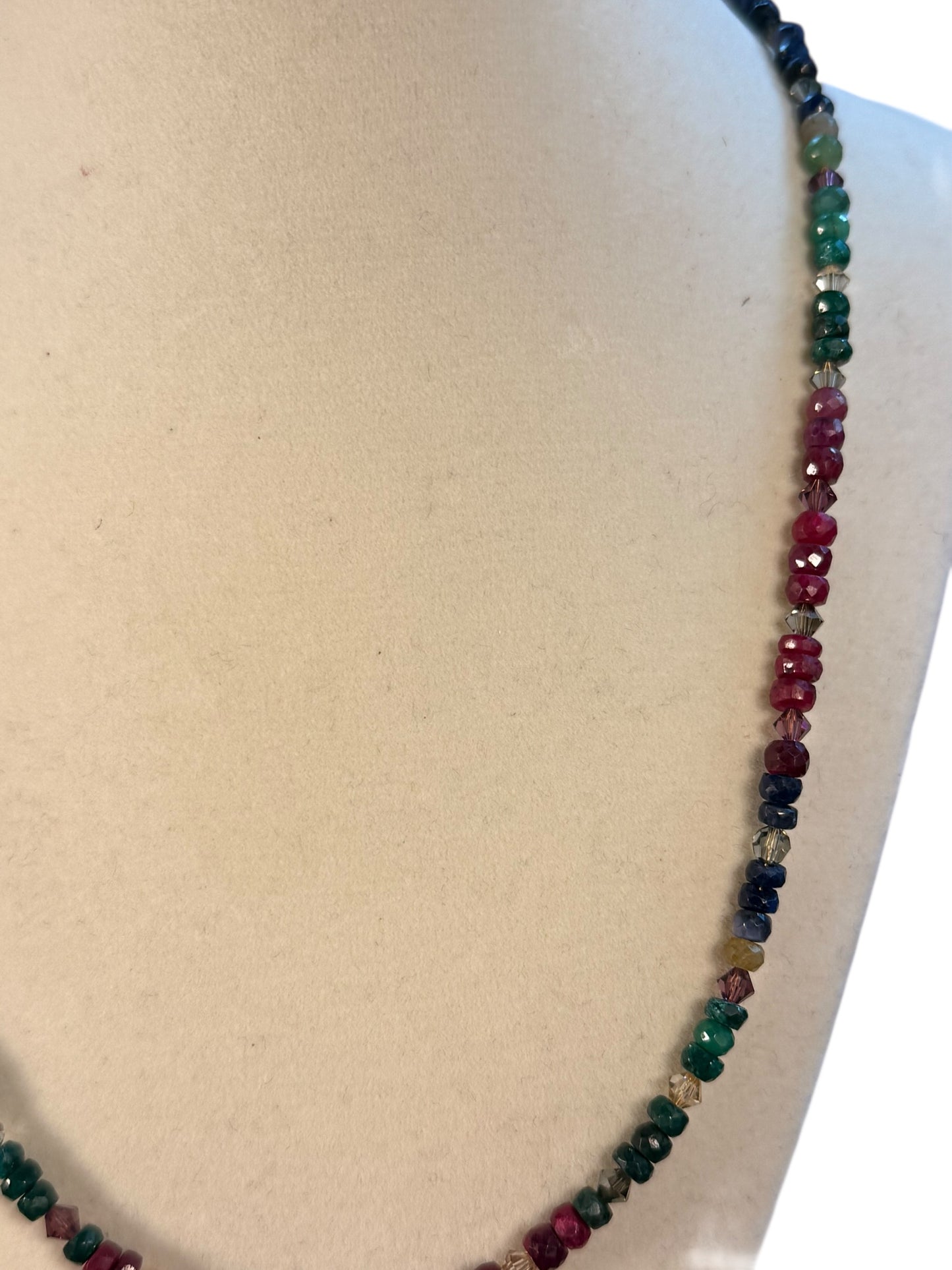 #165-Ruby, Sapphire, Emerald Necklace with GF Findings