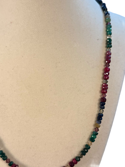 #165-Ruby, Sapphire, Emerald Necklace with GF Findings