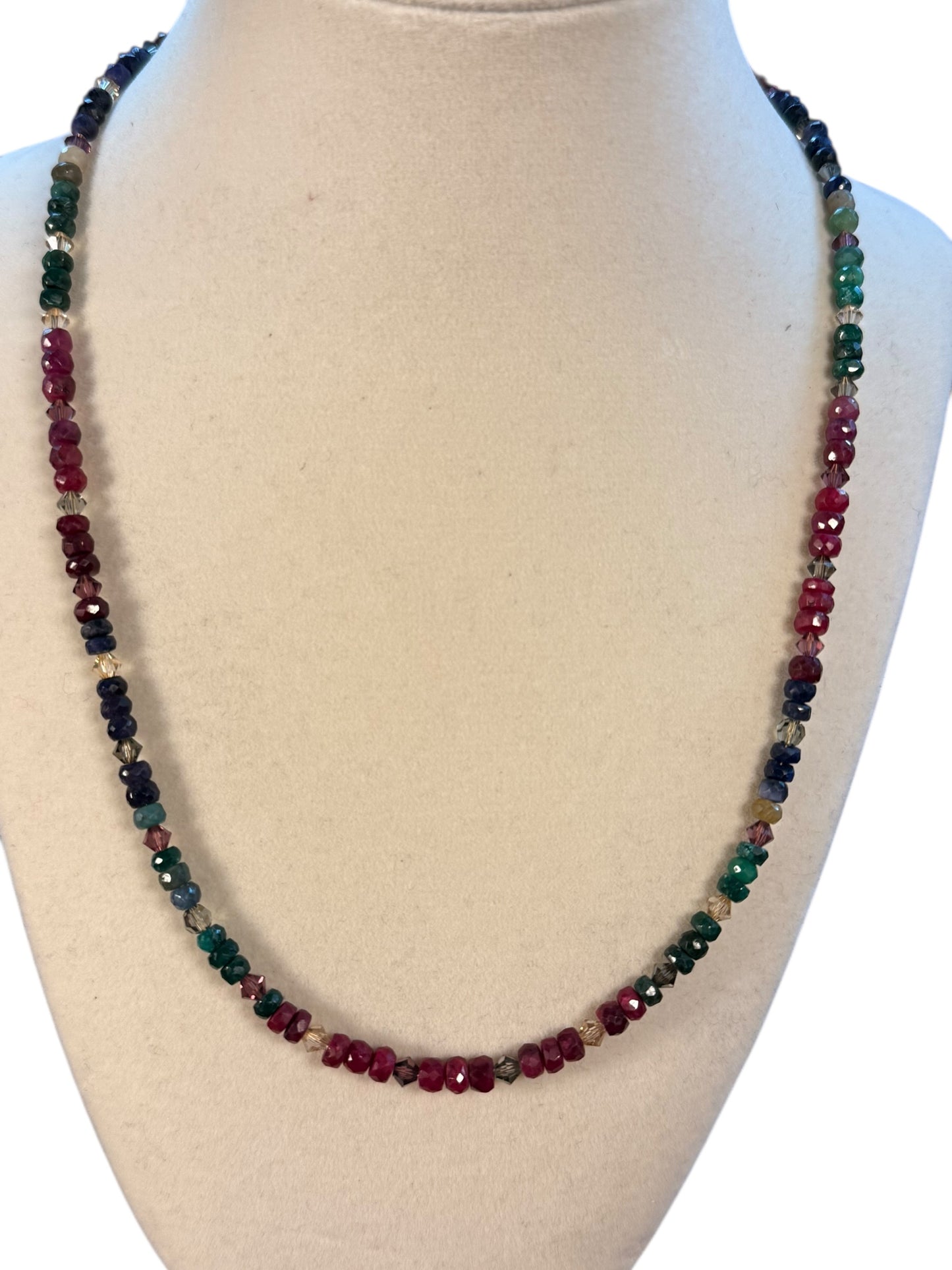 #165-Ruby, Sapphire, Emerald Necklace with GF Findings