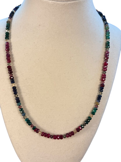 #165-Ruby, Sapphire, Emerald Necklace with GF Findings