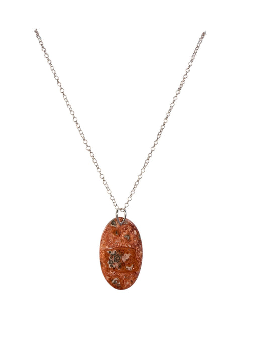 #168-Leopard Skin Jasper Pendant on SS Chain