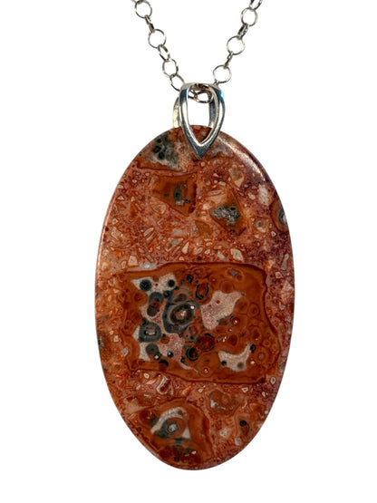 #168-Leopard Skin Jasper Pendant on SS Chain
