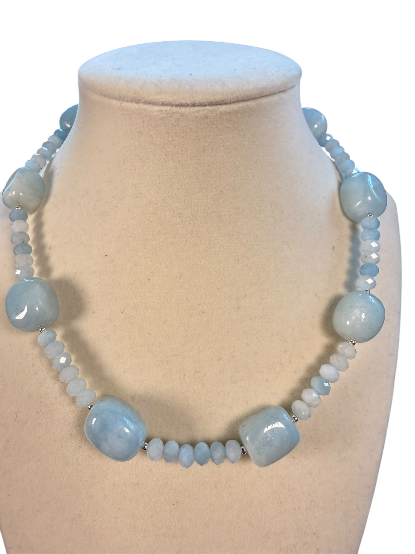 #172-Blue Chalcedony & Aquamarine Necklace with SS Findings