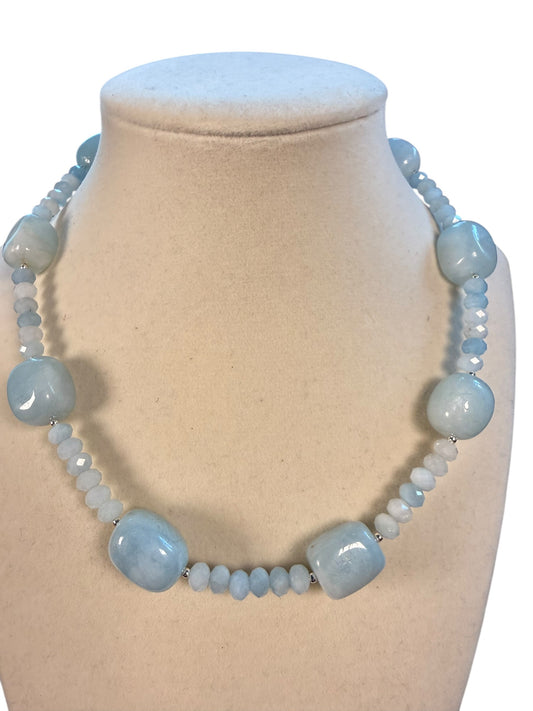 #172-Blue Chalcedony & Aquamarine Necklace with SS Findings