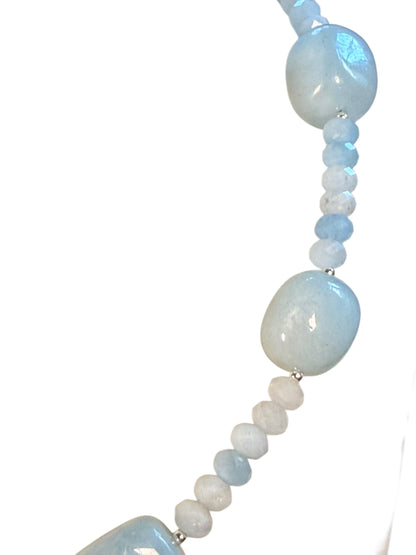 #172-Blue Chalcedony & Aquamarine Necklace with SS Findings
