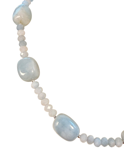 #172-Blue Chalcedony & Aquamarine Necklace with SS Findings