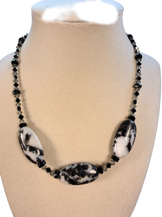 #171-Zebra Jasper with Czech and Australian Crystal Necklace