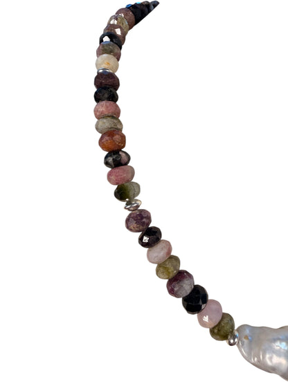 #169-Tourmaline with Baroque Accent Pearl & SS Findings