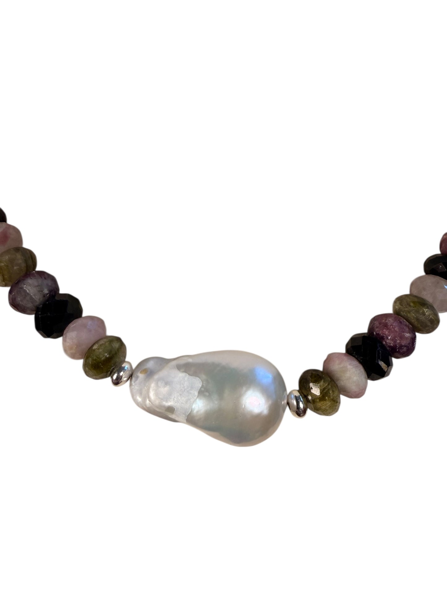 #169-Tourmaline with Baroque Accent Pearl & SS Findings