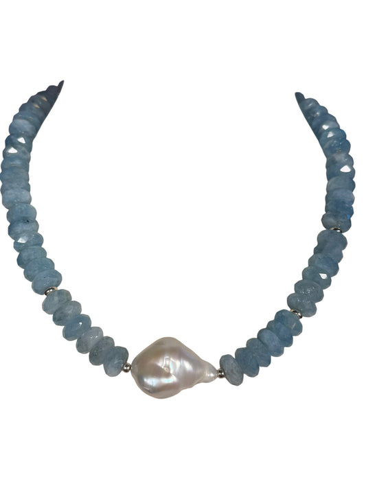 #176-Aquamarine with Baroque Pearl Accent