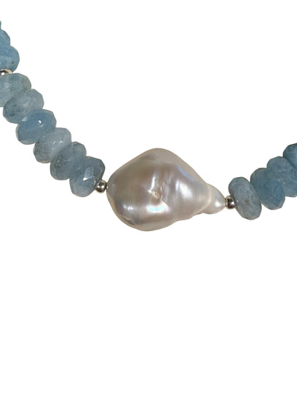 #176-Aquamarine with Baroque Pearl Accent