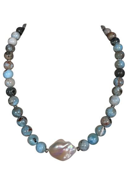 #177-Larimar with Baroque Pearl