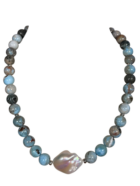 #177-Larimar with Baroque Pearl