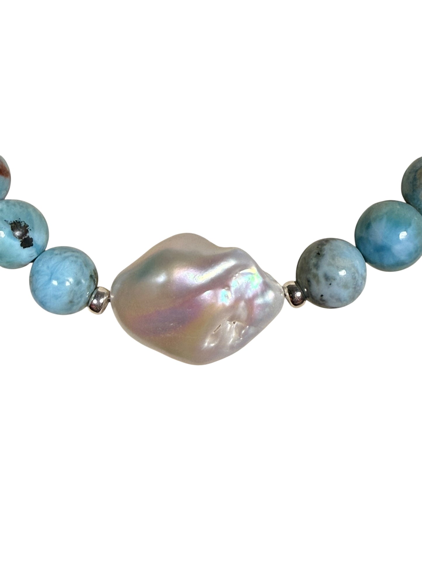#177-Larimar with Baroque Pearl