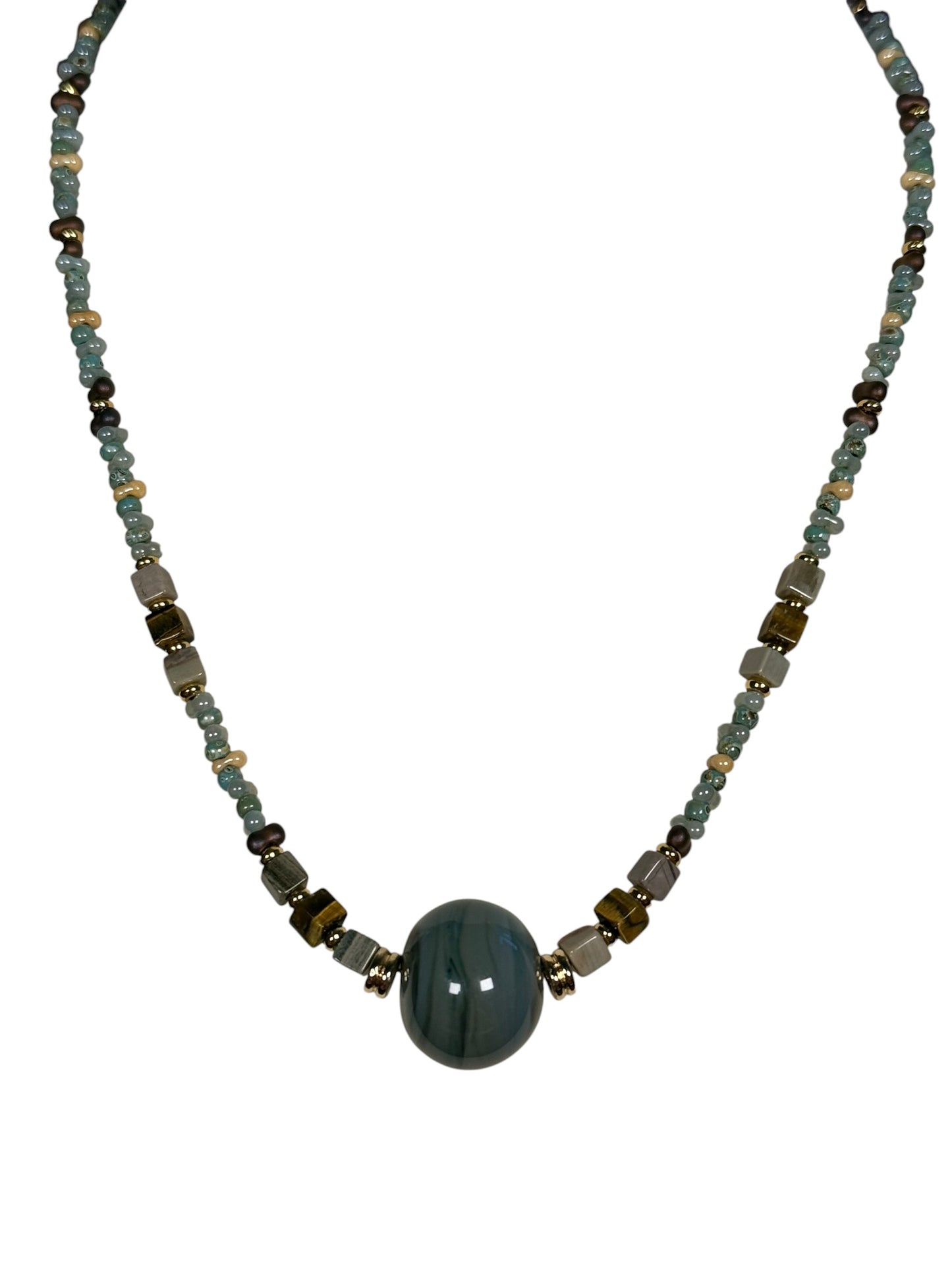 #241-Handmade glass blown bead with Japanese seed beads