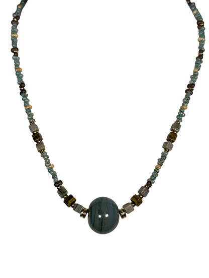 #241-Handmade glass blown bead with Japanese seed beads