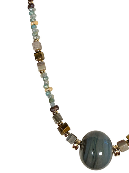 #241-Handmade glass blown bead with Japanese seed beads