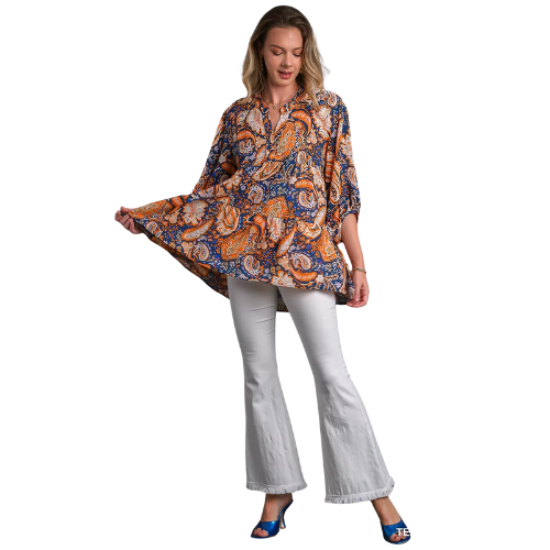 Umgee Mix Paisley Boho Tunic Blouse