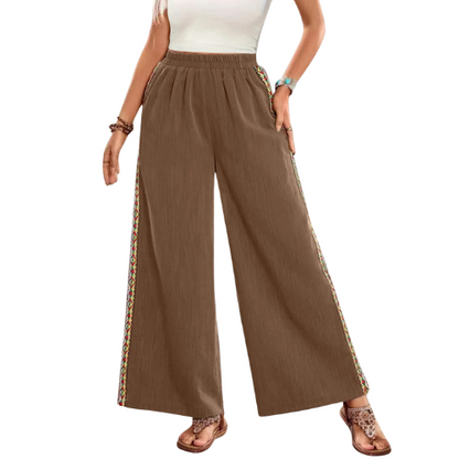 Bohemian Wide Leg Embroidered Side Stripe Pants