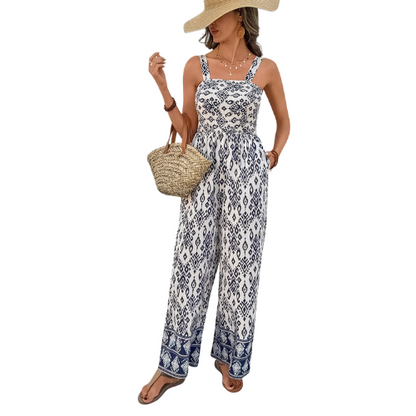 Bohemian Print Wide Leg Jumpsuit