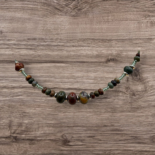 #224-Jasper, Seed Beads, SP Findings & Clasp