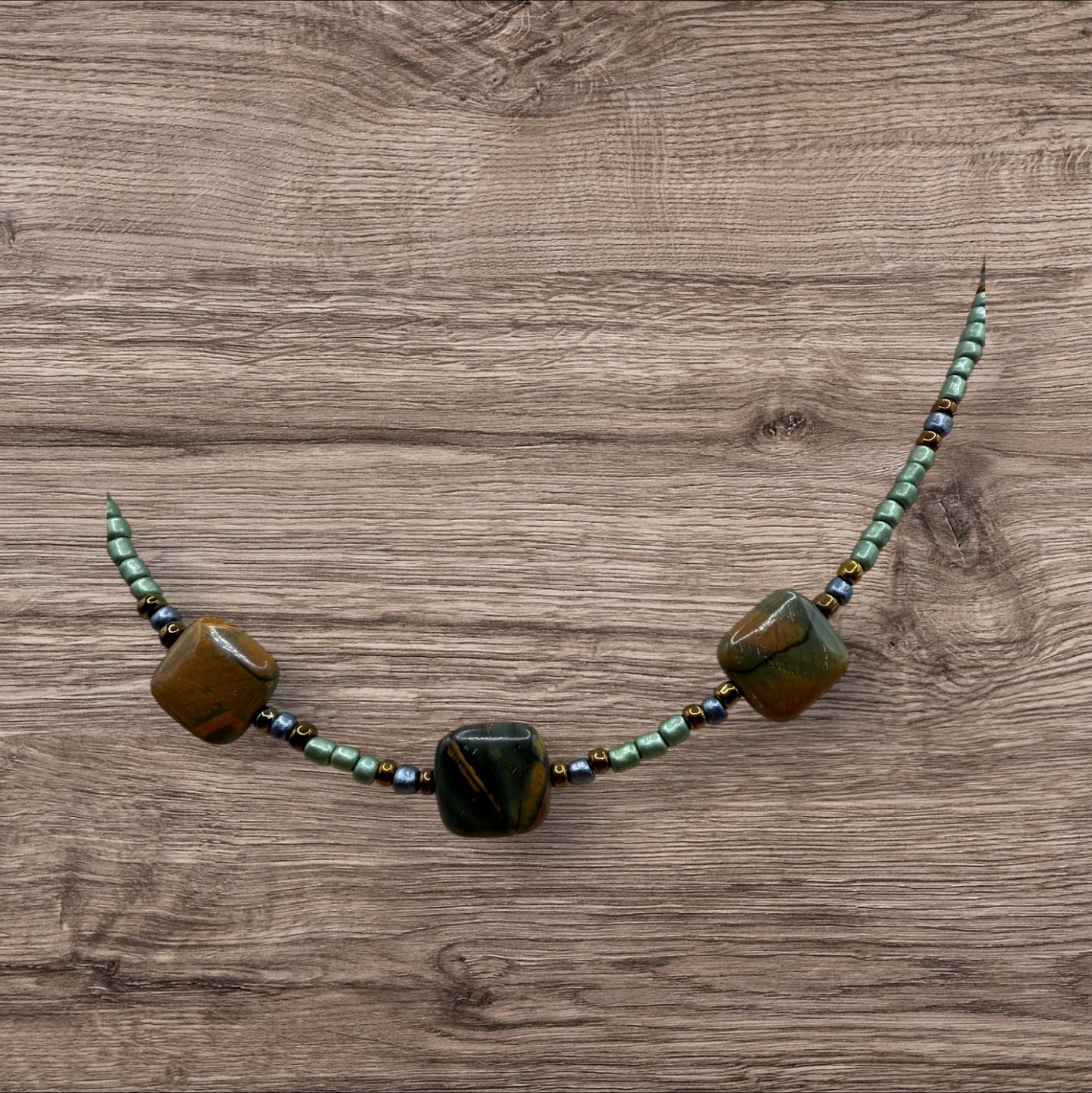 #225-Jasper, Seed Beads, SP Clasp