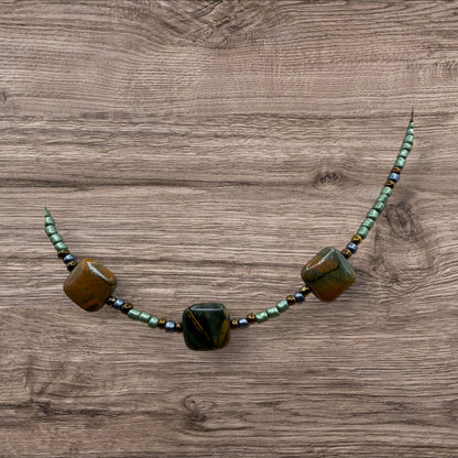 #225-Jasper, Seed Beads, SP Clasp