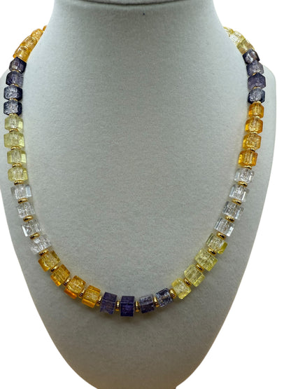 #226-Crackle Cube Glass Beads, GF Clasp & Findings