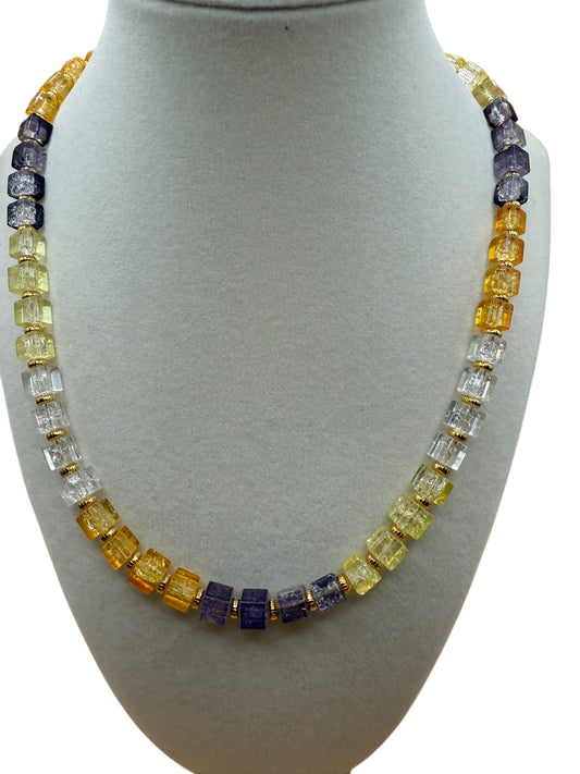 #226-Crackle Cube Glass Beads, GF Clasp & Findings