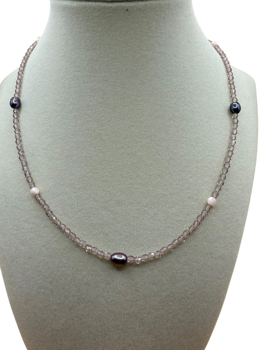 #227-Czech Crystals, Freshwater Pearls, SS Clasp