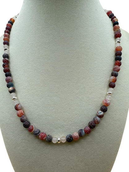 #129-Red Fire Agate (cracked), Rose Quartz, SS Findings