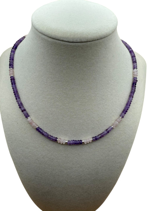 #130-Rose Quartz, Amethyst, SS Clasp & Findings