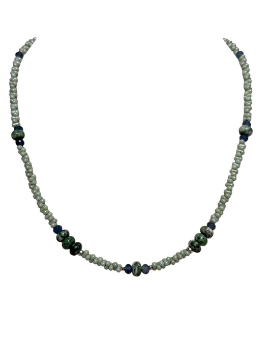 #134-Moss Agate, Dyed Jade, SS Clasp, Findings & Extender Chain