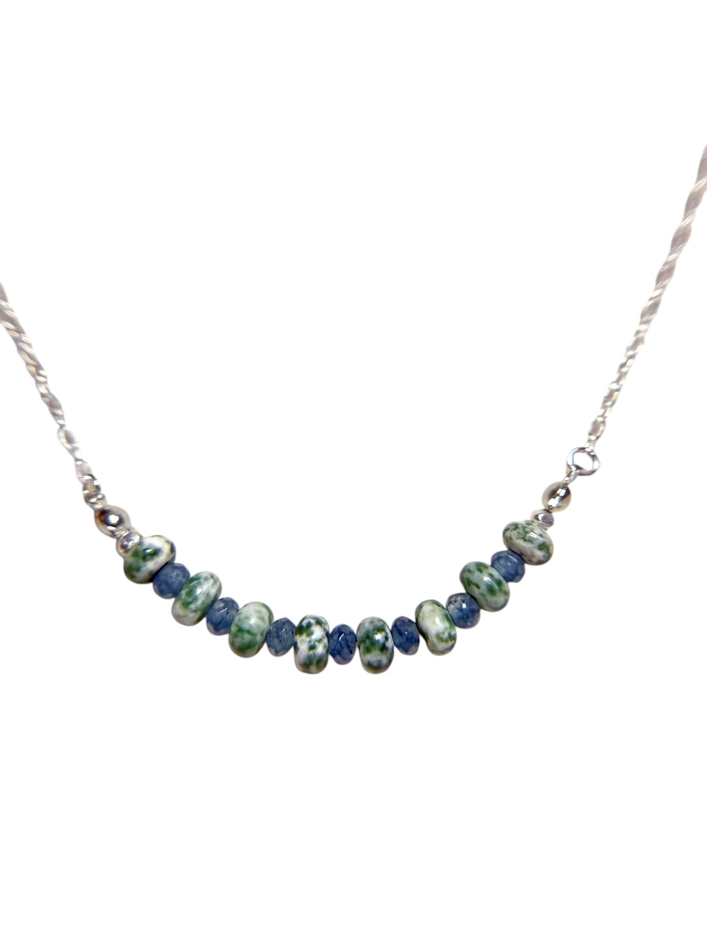 #135-Moss Agate, Dyed Jade, SS Clasp, Findings & extender Chain