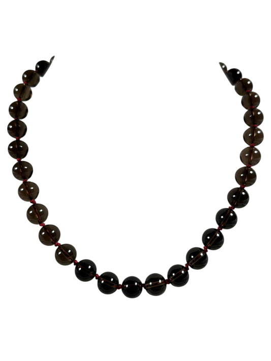 #140-Silk Knotted Smokey Quartz with SS Clasp