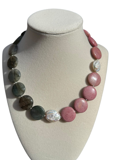 #149-Labradorite, Rhodonite, & Coin Pearls with SS Beads & Findings