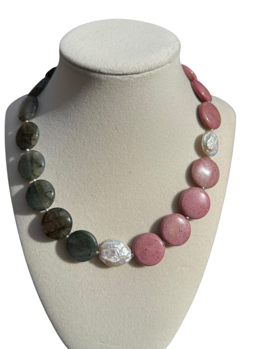 #149-Labradorite, Rhodonite, & Coin Pearls with SS Beads & Findings