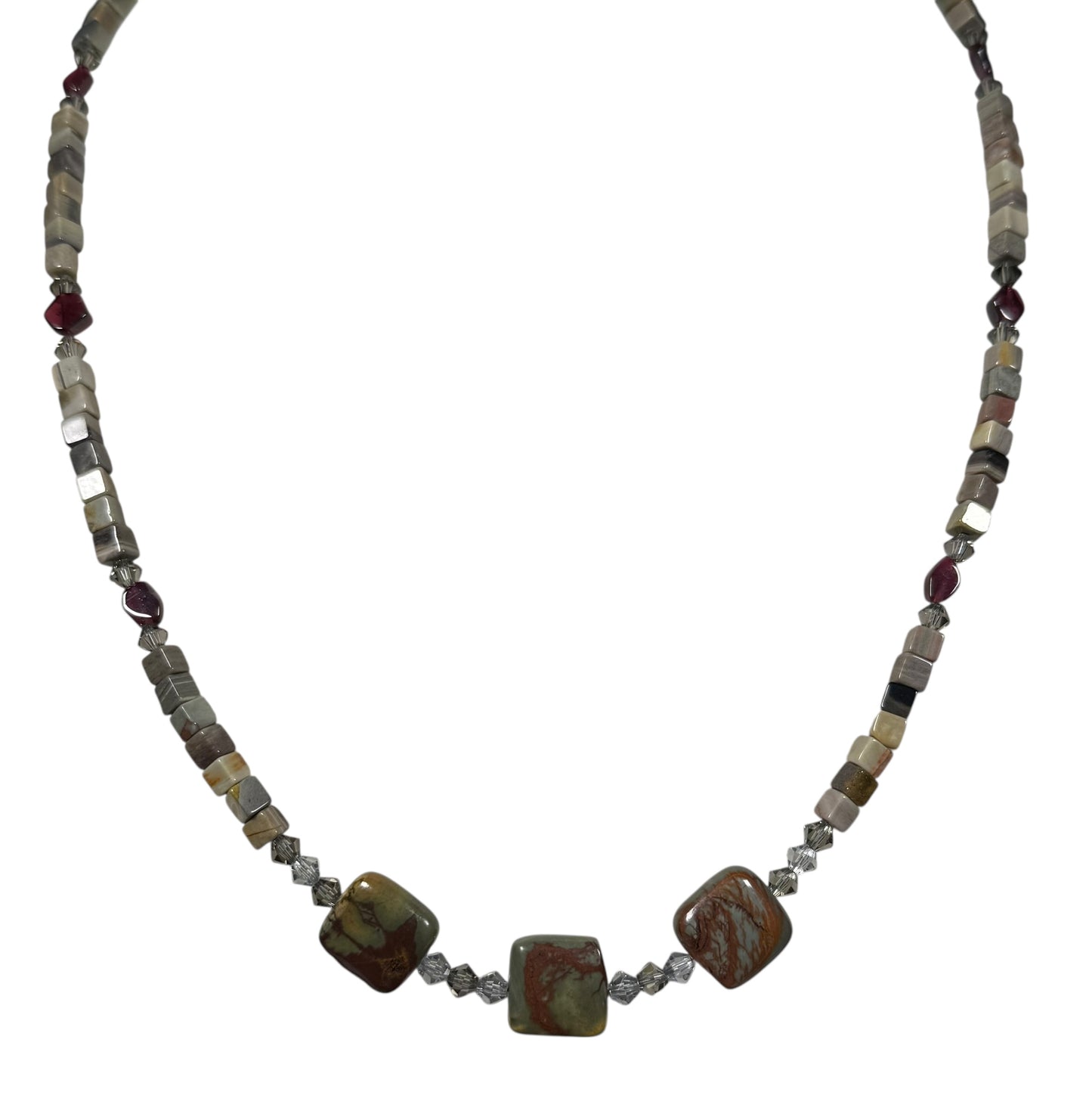 #154-Silver Leaf Jasper, Garnet, SS Clasp