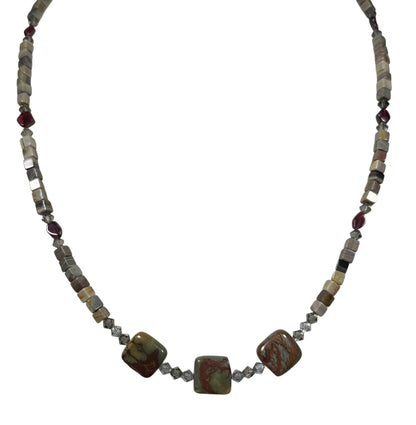 #154-Silver Leaf Jasper, Garnet, SS Clasp