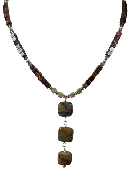 #155-Silver Leaf Jasper, Red Tiger’s Eye with GF Findings