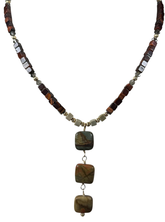 #155-Silver Leaf Jasper, Red Tiger’s Eye with GF Findings