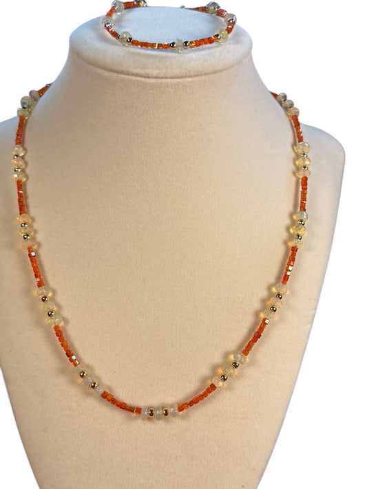 #162a-Ethiopian Opal, Hematite, Czech Beads & GF Clasp