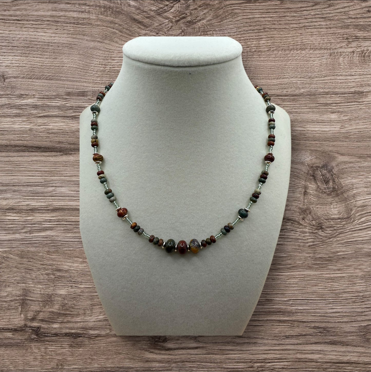 #224-Jasper, Seed Beads, SP Findings & Clasp