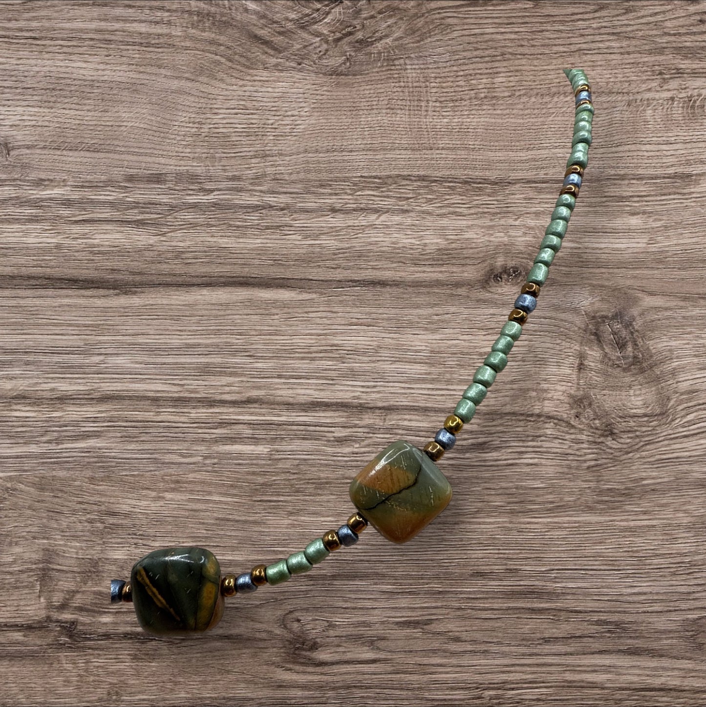 #225-Jasper, Seed Beads, SP Clasp