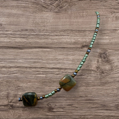 #225-Jasper, Seed Beads, SP Clasp