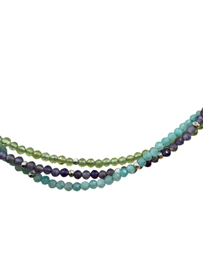 #127-Amethyst, Peridot & Amazonite w/Fine Silver Dainty Necklace