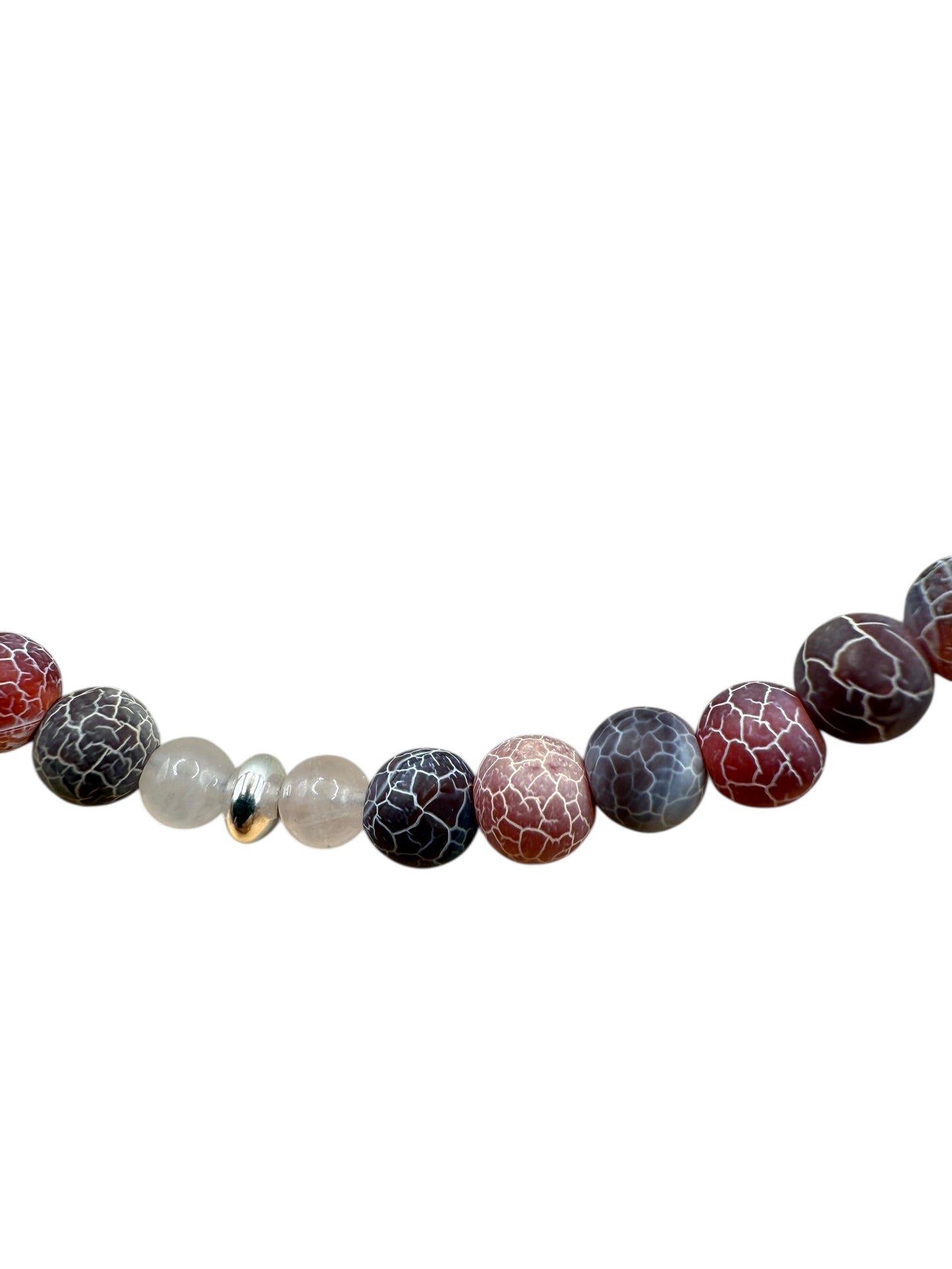 #129-Red Fire Agate (cracked), Rose Quartz, SS Findings